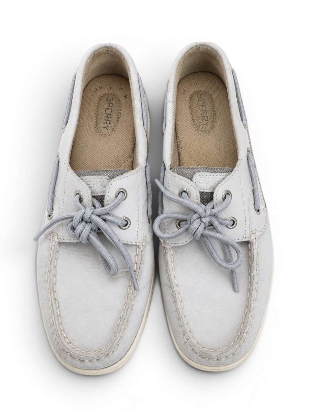 Sperry Leather Boat Shoes Gray Lace Up Nautical Comfort Size 9.5 Wide